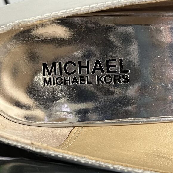 Michael Michael Kors Shoes Womens Size 9.5 Silver Metallic Wedge Heels Open Toe - Picture 8 of 12